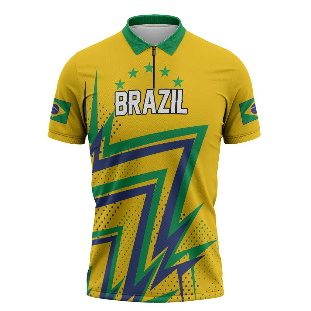 Custom Brazil Football Spirit Zipper Polo Shirt Selecao Canarinho Sporty Style - Wonder Print Shop