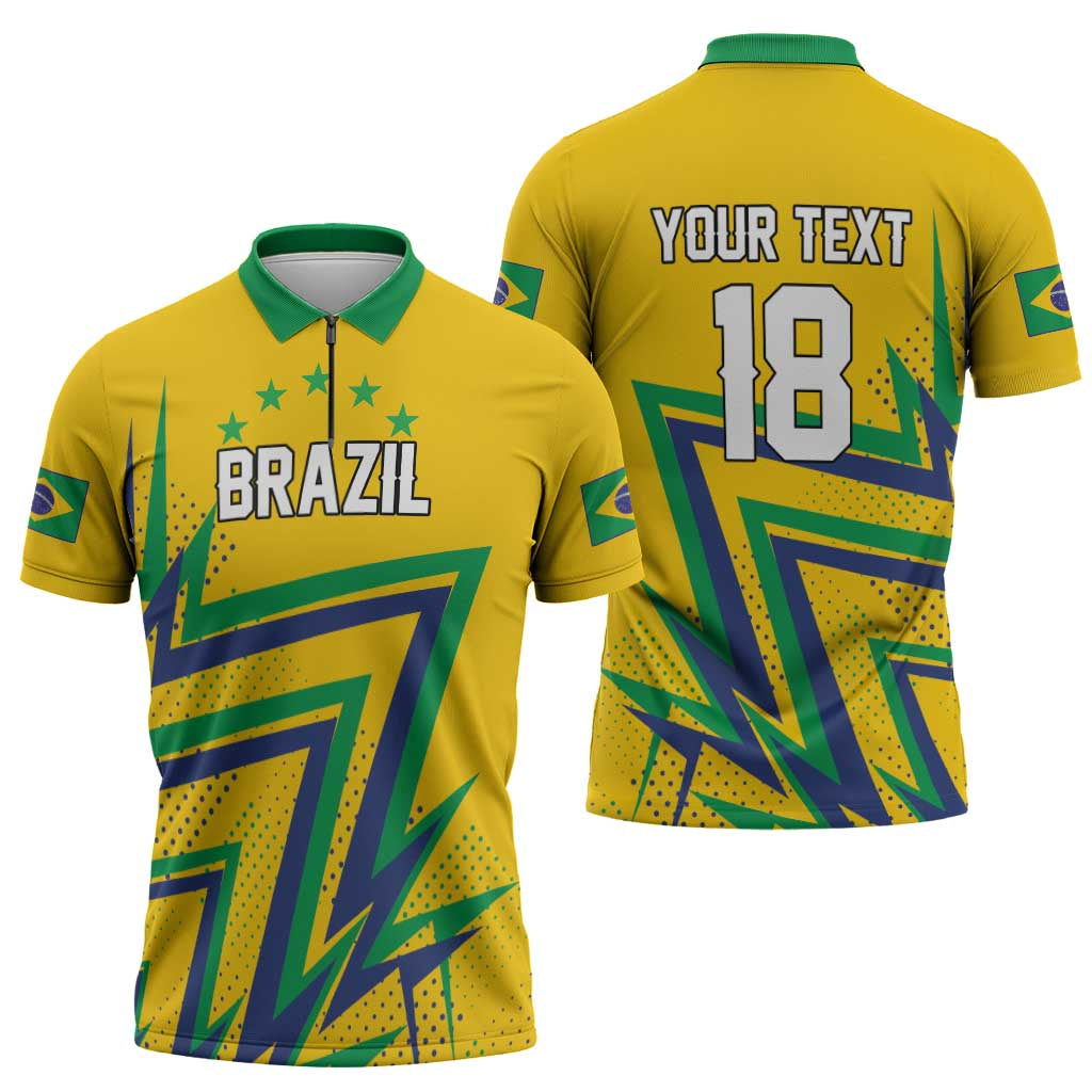Custom Brazil Football Spirit Zipper Polo Shirt Selecao Canarinho Sporty Style - Wonder Print Shop