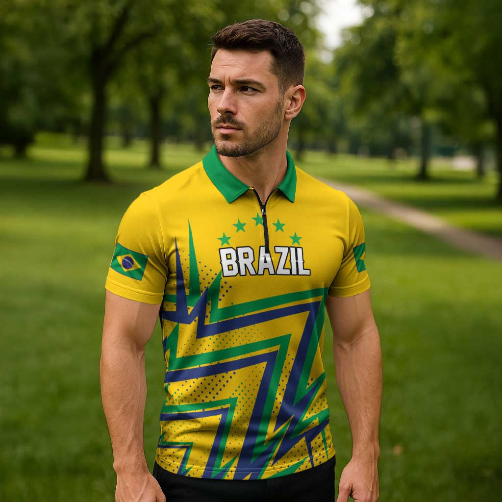 Custom Brazil Football Spirit Zipper Polo Shirt Selecao Canarinho Sporty Style - Wonder Print Shop