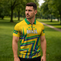Custom Brazil Football Spirit Zipper Polo Shirt Selecao Canarinho Sporty Style - Wonder Print Shop