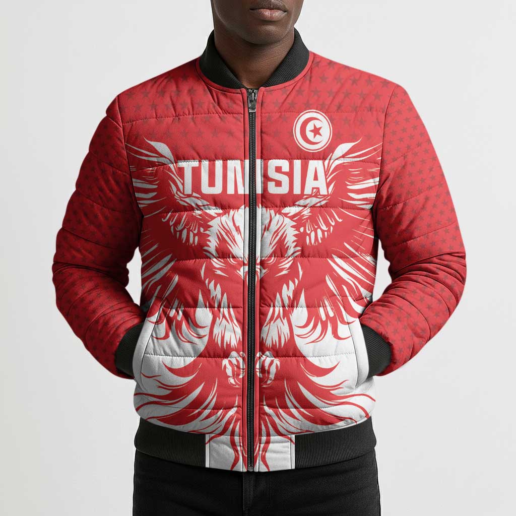 Custom Tunisia Football Bomber Puffer Jacket Eagles of Carthage Spirit - Wonder Print Shop