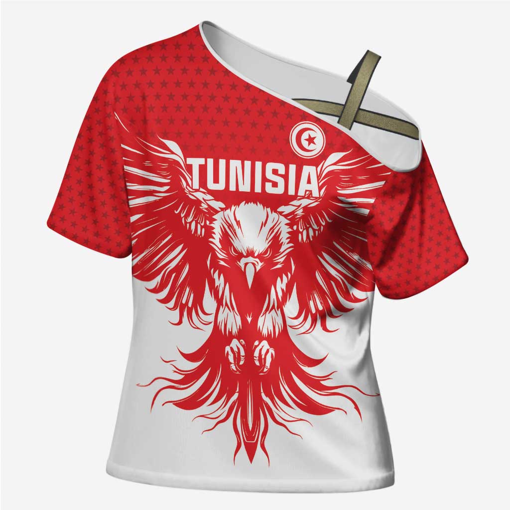 Custom Tunisia Football Cross Shoulder Shirt Eagles of Carthage Spirit - Wonder Print Shop
