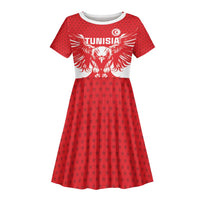 Custom Tunisia Football Kid Short Sleeve Dress Eagles of Carthage Spirit - Wonder Print Shop