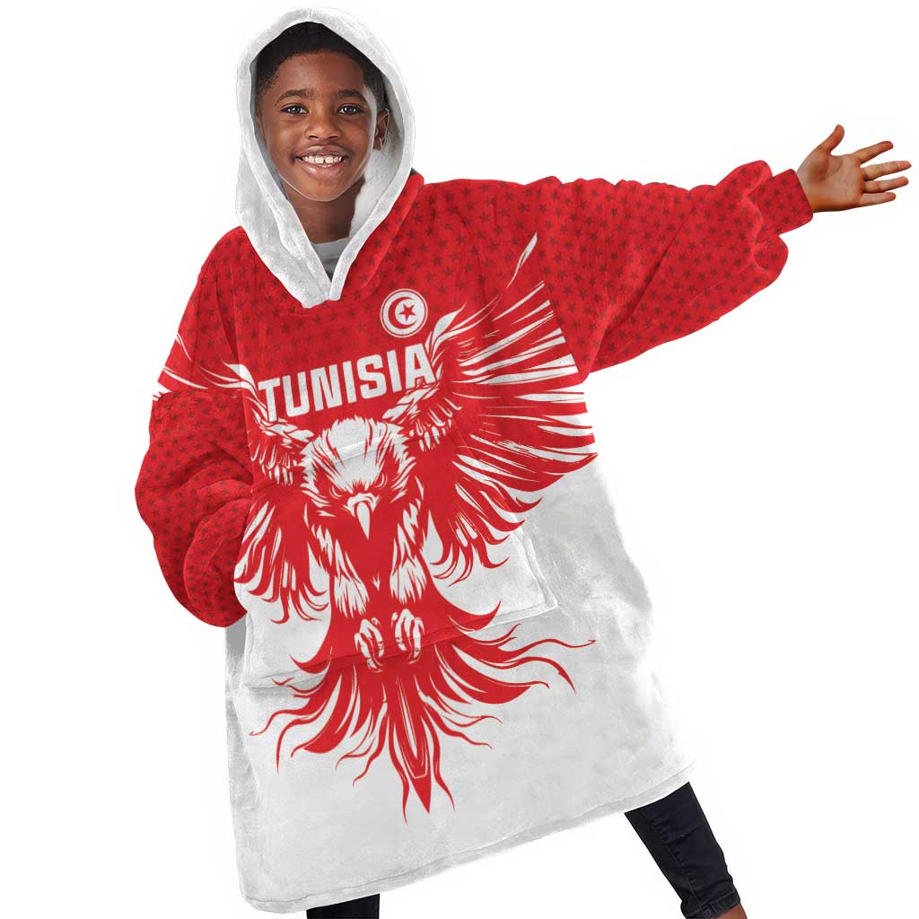 Custom Tunisia Football Kid Wearable Blanket Hoodie Eagles of Carthage Spirit - Wonder Print Shop