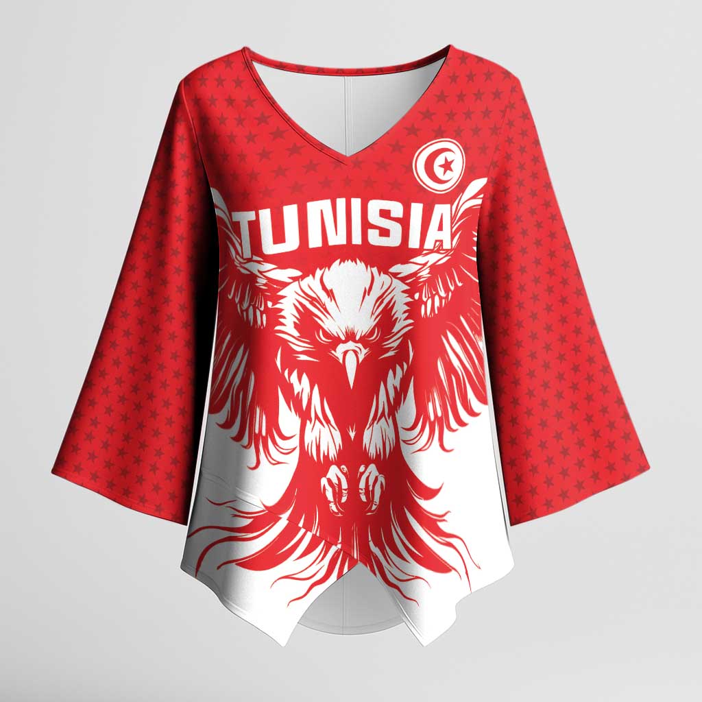 Custom Tunisia Football Kimono Sleeve Blouse Eagles of Carthage Spirit - Wonder Print Shop