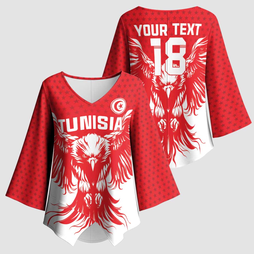 Custom Tunisia Football Kimono Sleeve Blouse Eagles of Carthage Spirit - Wonder Print Shop