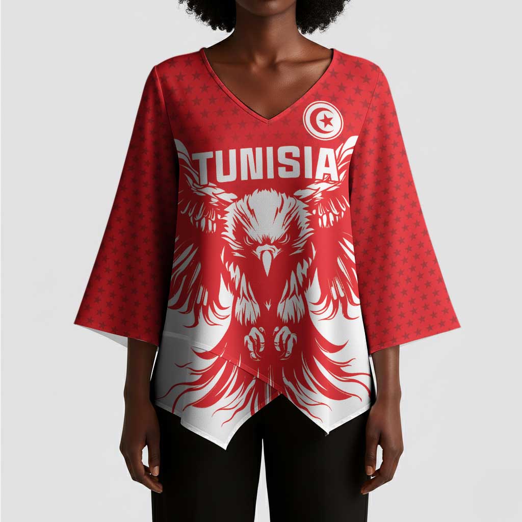 Custom Tunisia Football Kimono Sleeve Blouse Eagles of Carthage Spirit - Wonder Print Shop