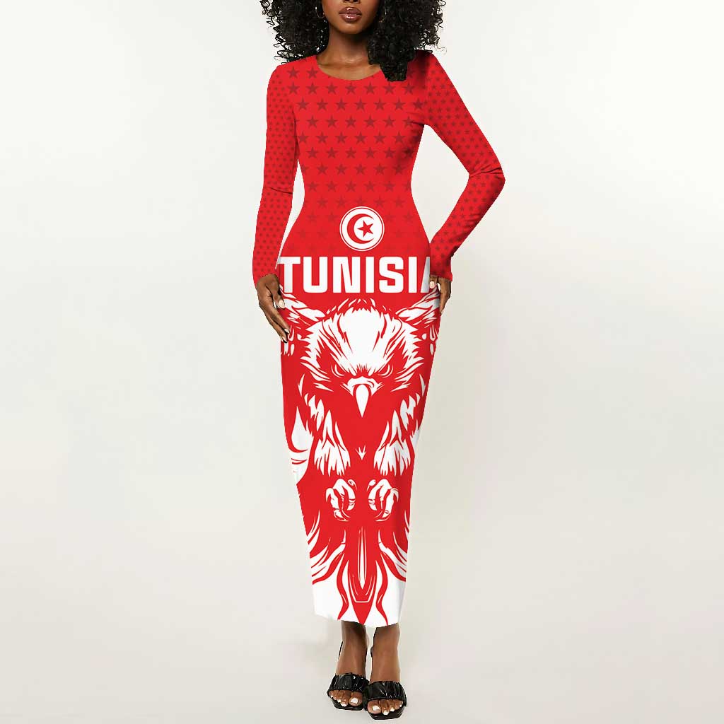 Custom Tunisia Football Long Sleeve Bodycon Dress Eagles of Carthage Spirit - Wonder Print Shop