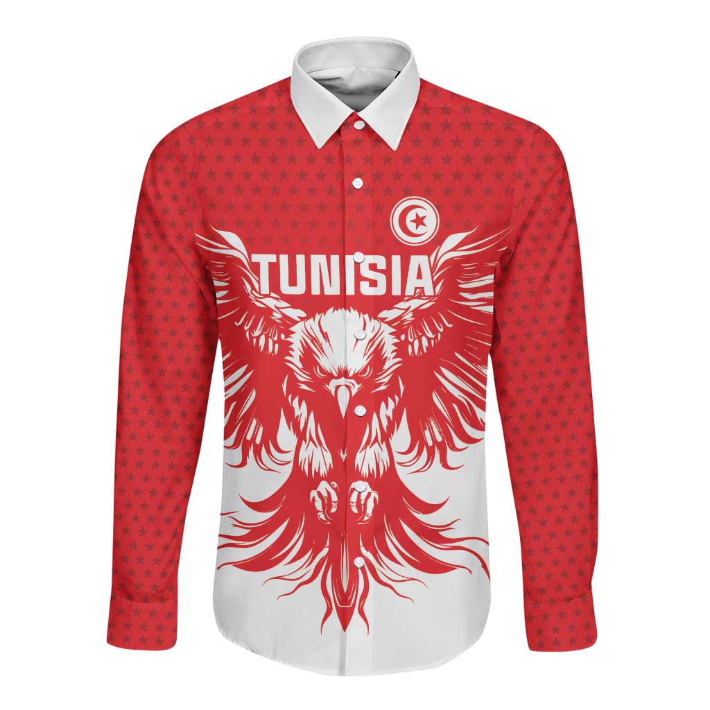 Custom Tunisia Football Long Sleeve Button Shirt Eagles of Carthage Spirit - Wonder Print Shop