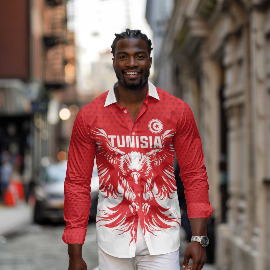 Custom Tunisia Football Long Sleeve Button Shirt Eagles of Carthage Spirit - Wonder Print Shop