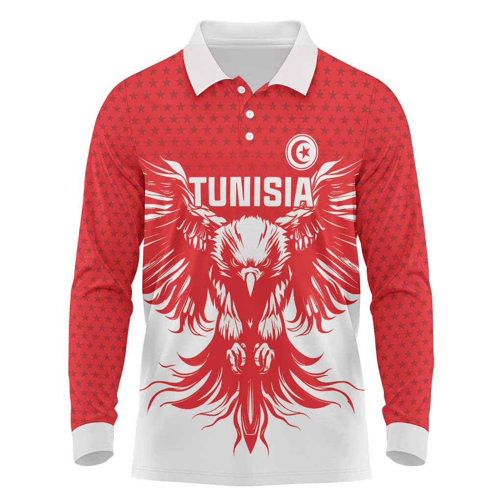 Custom Tunisia Football Long Sleeve Polo Shirt Eagles of Carthage Spirit - Wonder Print Shop