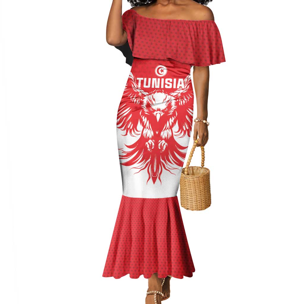 Custom Tunisia Football Mermaid Dress Eagles of Carthage Spirit - Wonder Print Shop
