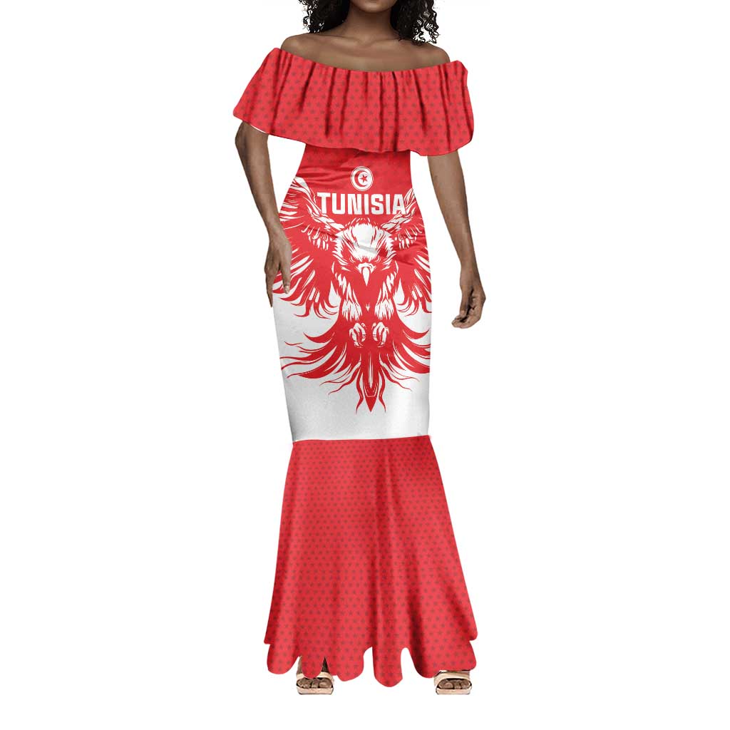 Custom Tunisia Football Mermaid Dress Eagles of Carthage Spirit - Wonder Print Shop