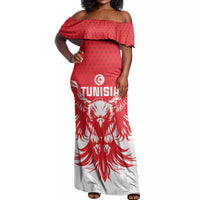 Custom Tunisia Football Off Shoulder Maxi Dress Eagles of Carthage Spirit - Wonder Print Shop