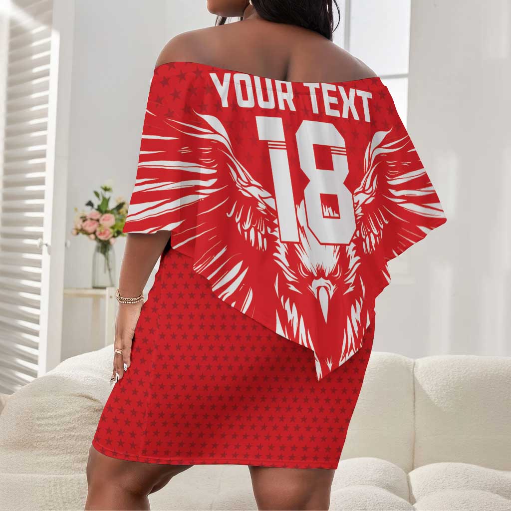 Custom Tunisia Football Off Shoulder Short Dress Eagles of Carthage Spirit - Wonder Print Shop