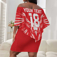 Custom Tunisia Football Off Shoulder Short Dress Eagles of Carthage Spirit - Wonder Print Shop