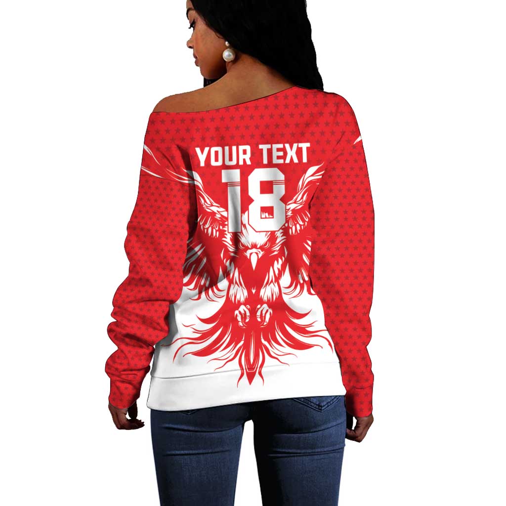 Custom Tunisia Football Off Shoulder Sweater Eagles of Carthage Spirit - Wonder Print Shop