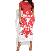 Custom Tunisia Football Short Sleeve Bodycon Dress Eagles of Carthage Spirit - Wonder Print Shop
