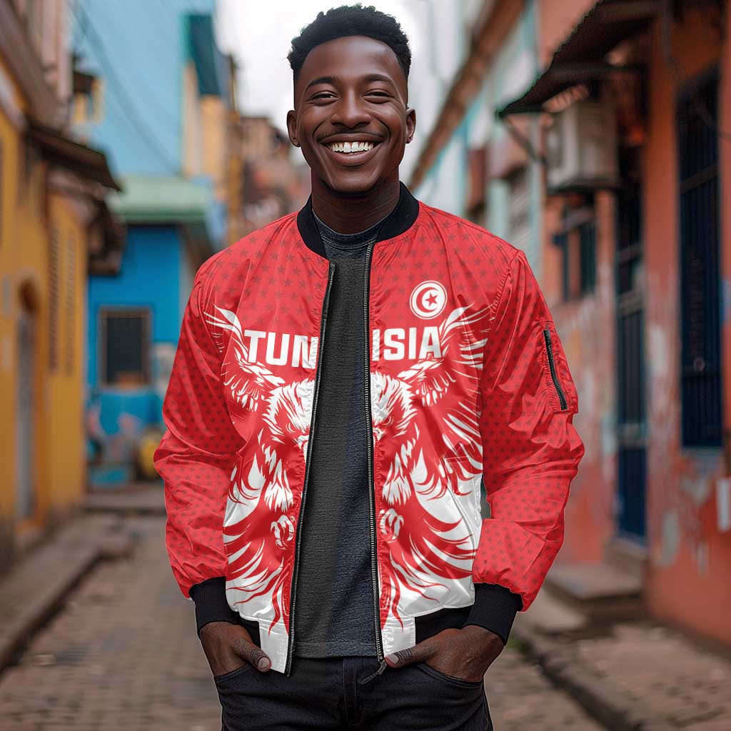 Custom Tunisia Football Sleeve Zip Bomber Jacket Eagles of Carthage Spirit - Wonder Print Shop