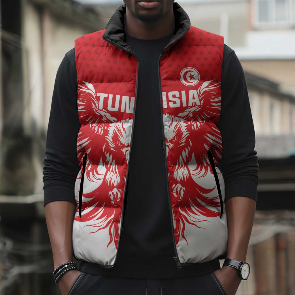Custom Tunisia Football Sleeveless Puffer Jacket Eagles of Carthage Spirit - Wonder Print Shop