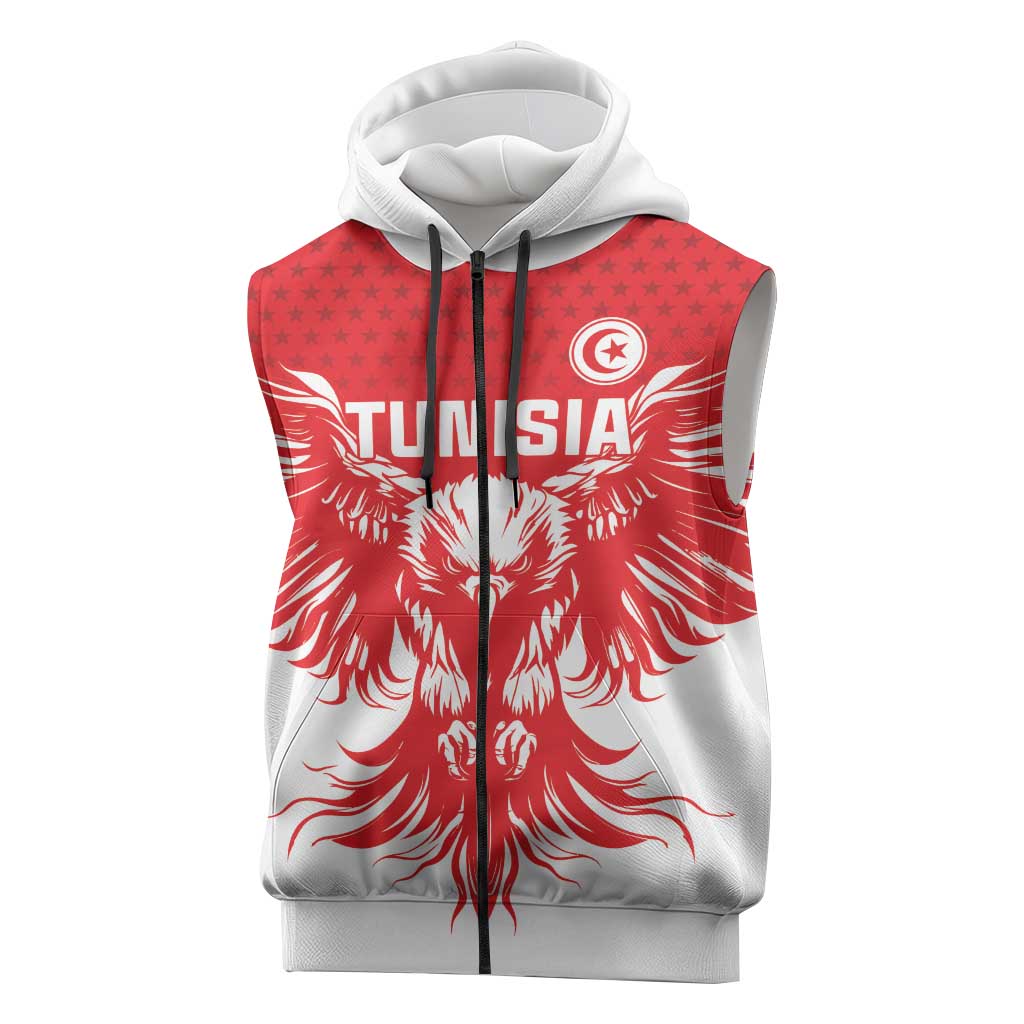 Custom Tunisia Football Sleeveless Zip Hoodie Eagles of Carthage Spirit - Wonder Print Shop