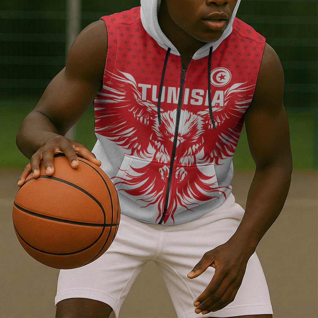 Custom Tunisia Football Sleeveless Zip Hoodie Eagles of Carthage Spirit - Wonder Print Shop