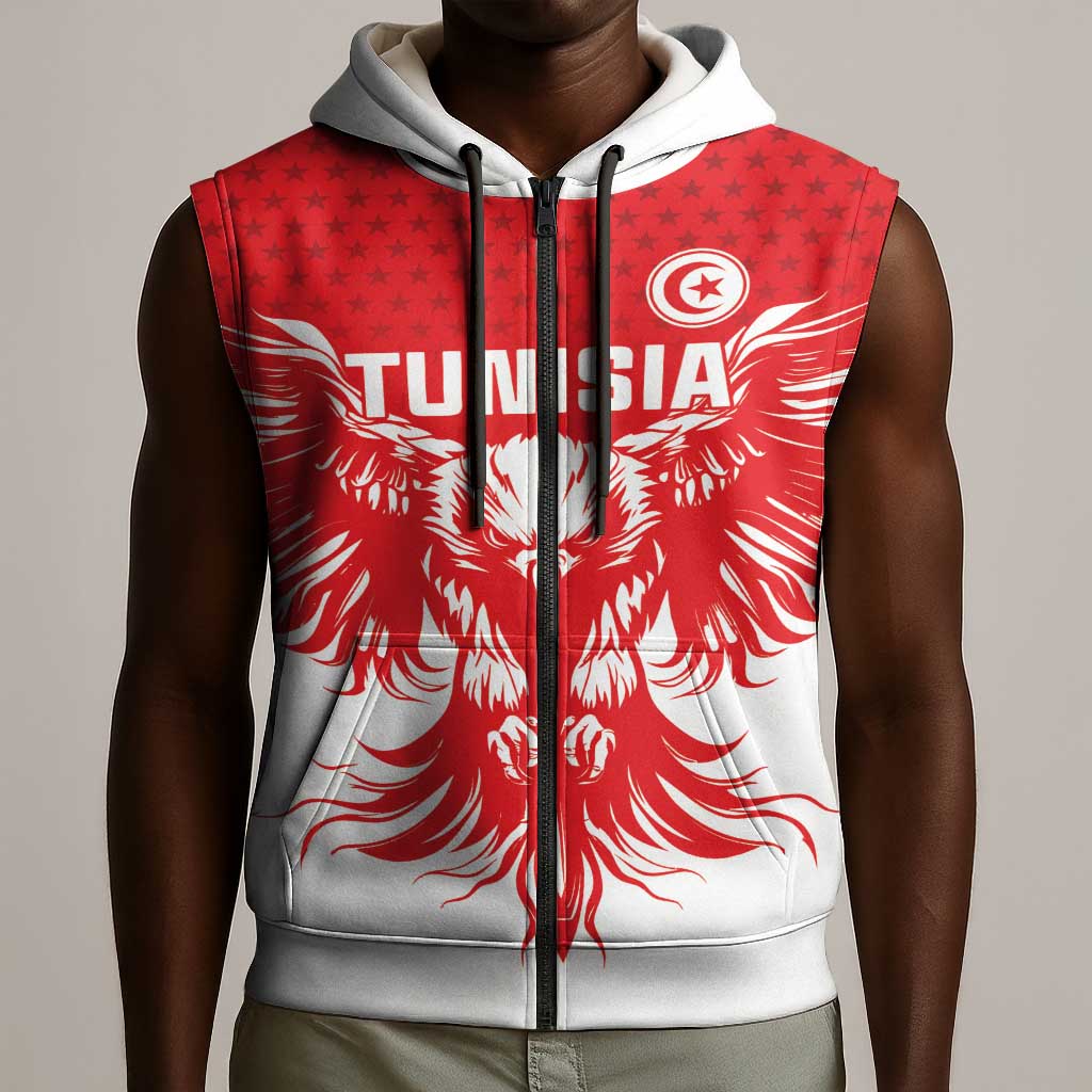 Custom Tunisia Football Sleeveless Zip Hoodie Eagles of Carthage Spirit - Wonder Print Shop