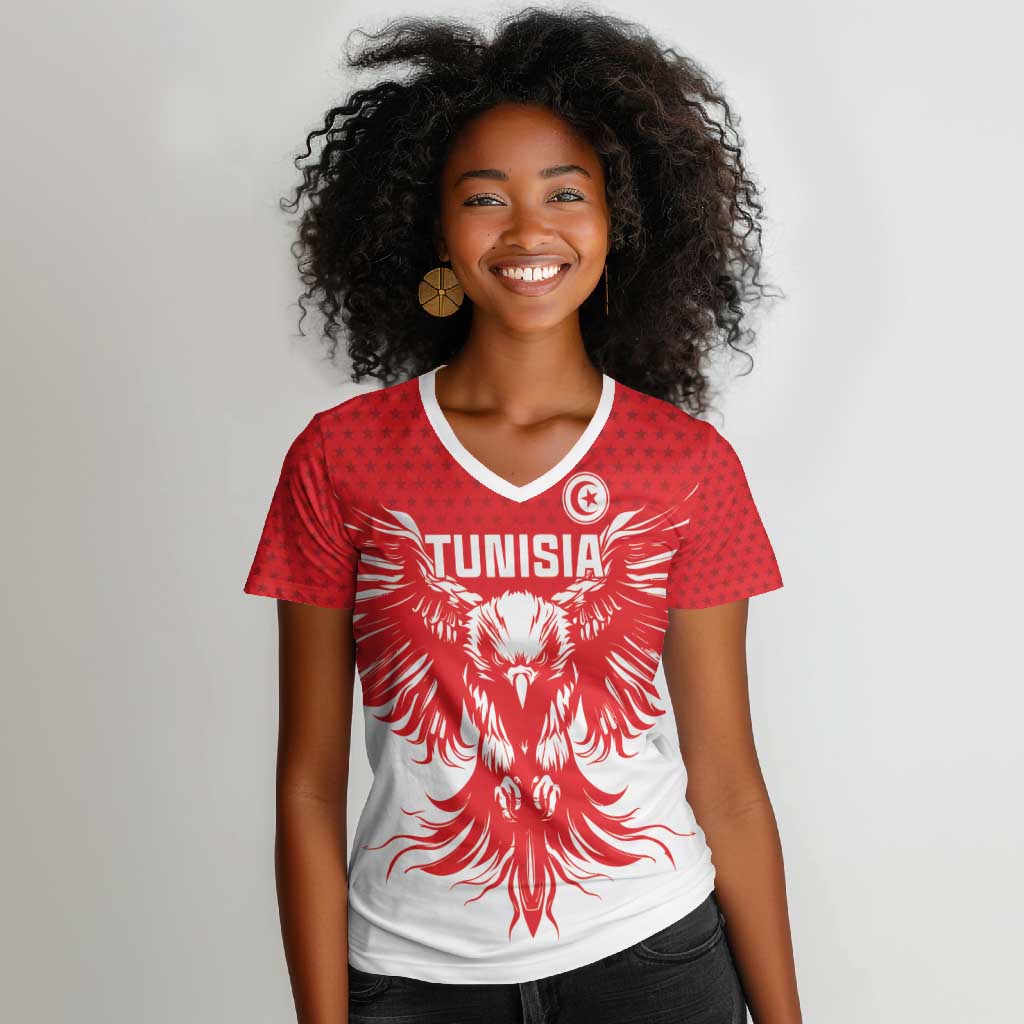 Custom Tunisia Football Women V-Neck T-Shirt Eagles of Carthage Spirit - Wonder Print Shop