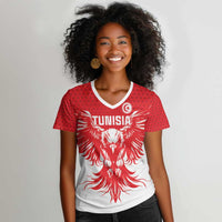 Custom Tunisia Football Women V-Neck T-Shirt Eagles of Carthage Spirit - Wonder Print Shop