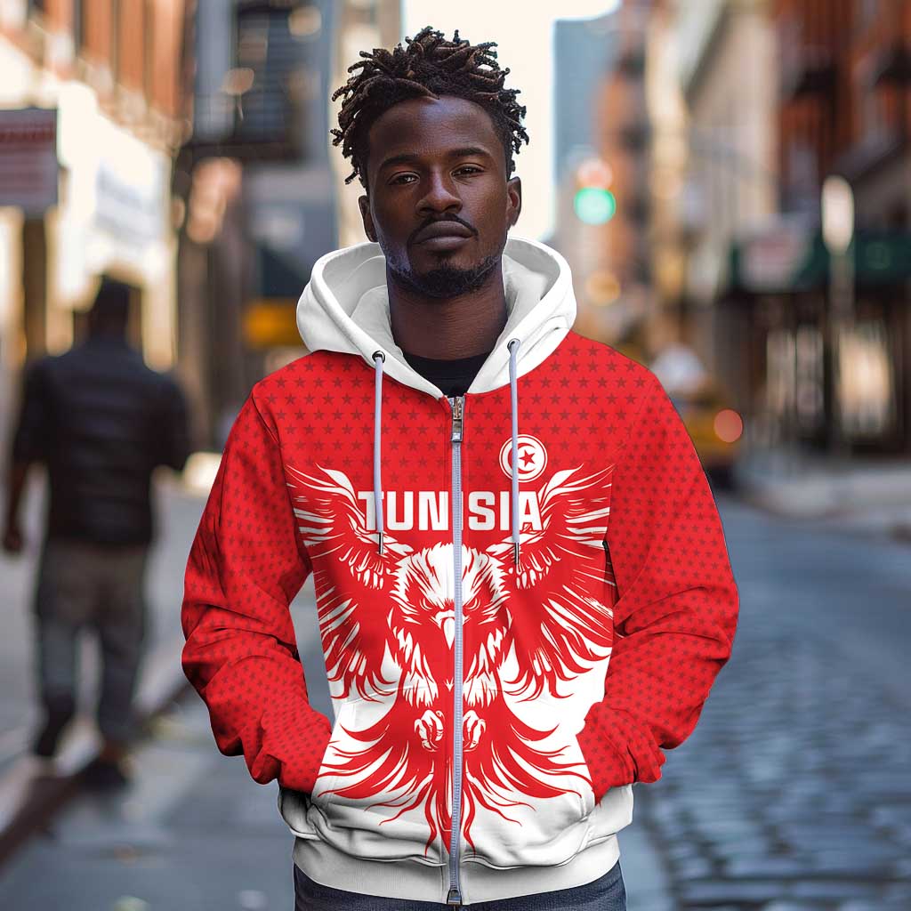 Custom Tunisia Football Zip Hoodie Eagles of Carthage Spirit - Wonder Print Shop