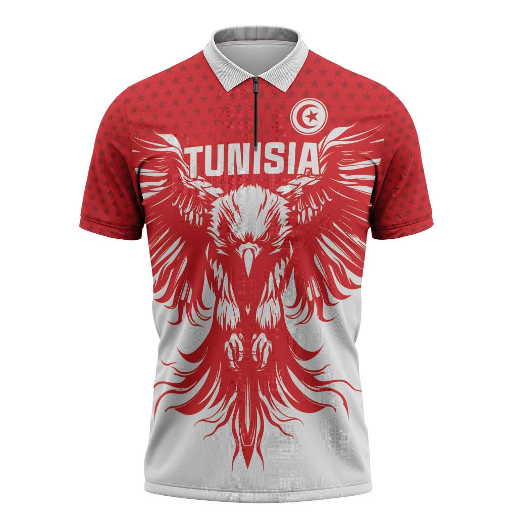 Custom Tunisia Football Zipper Polo Shirt Eagles of Carthage Spirit - Wonder Print Shop
