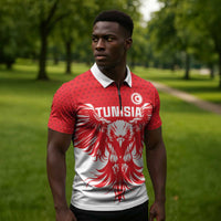 Custom Tunisia Football Zipper Polo Shirt Eagles of Carthage Spirit - Wonder Print Shop