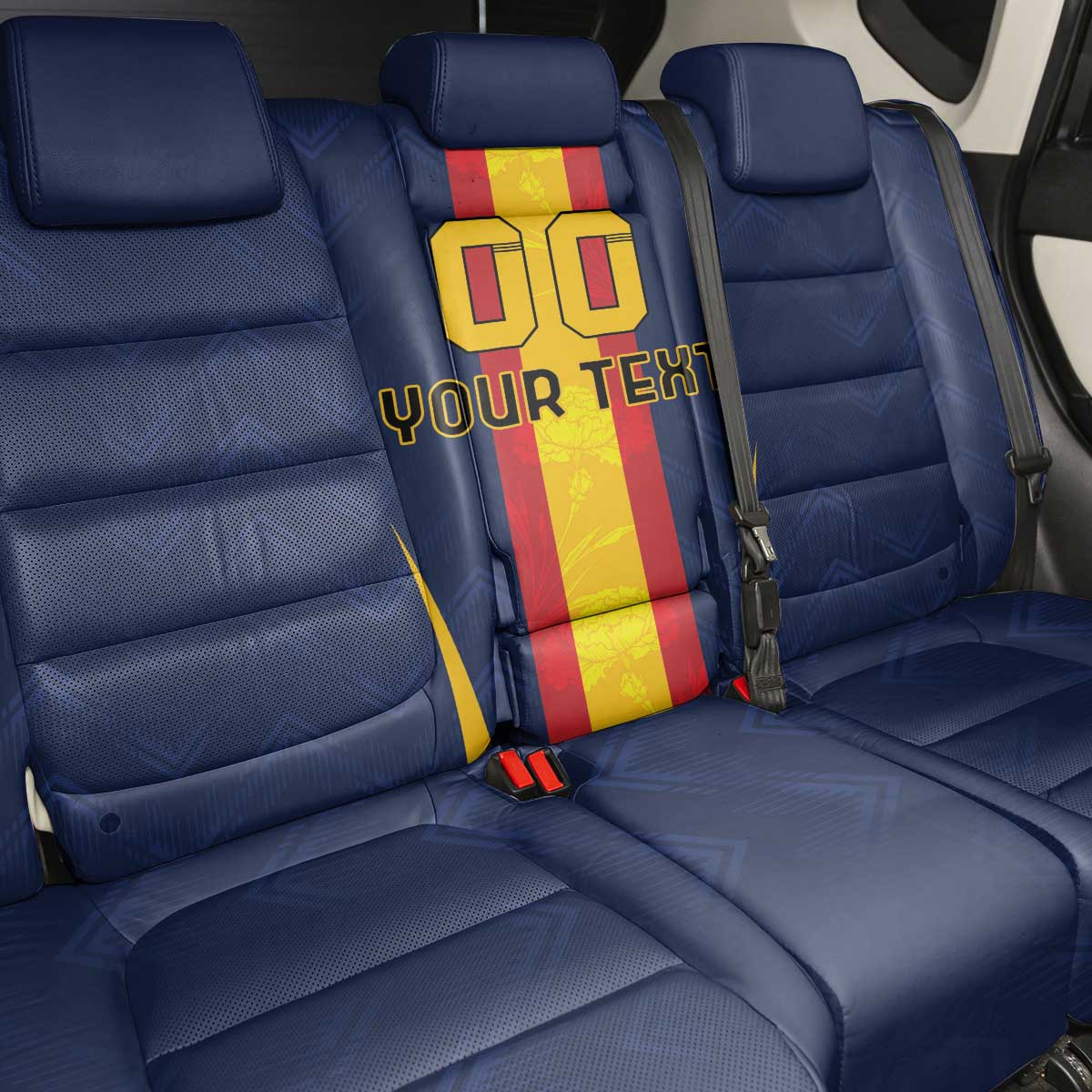 Custom Spain Football Back Car Seat Cover La Roja With Carnation Pattern