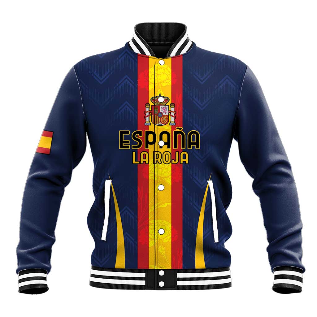 Custom Spain Football Baseball Jacket La Roja With Carnation Pattern