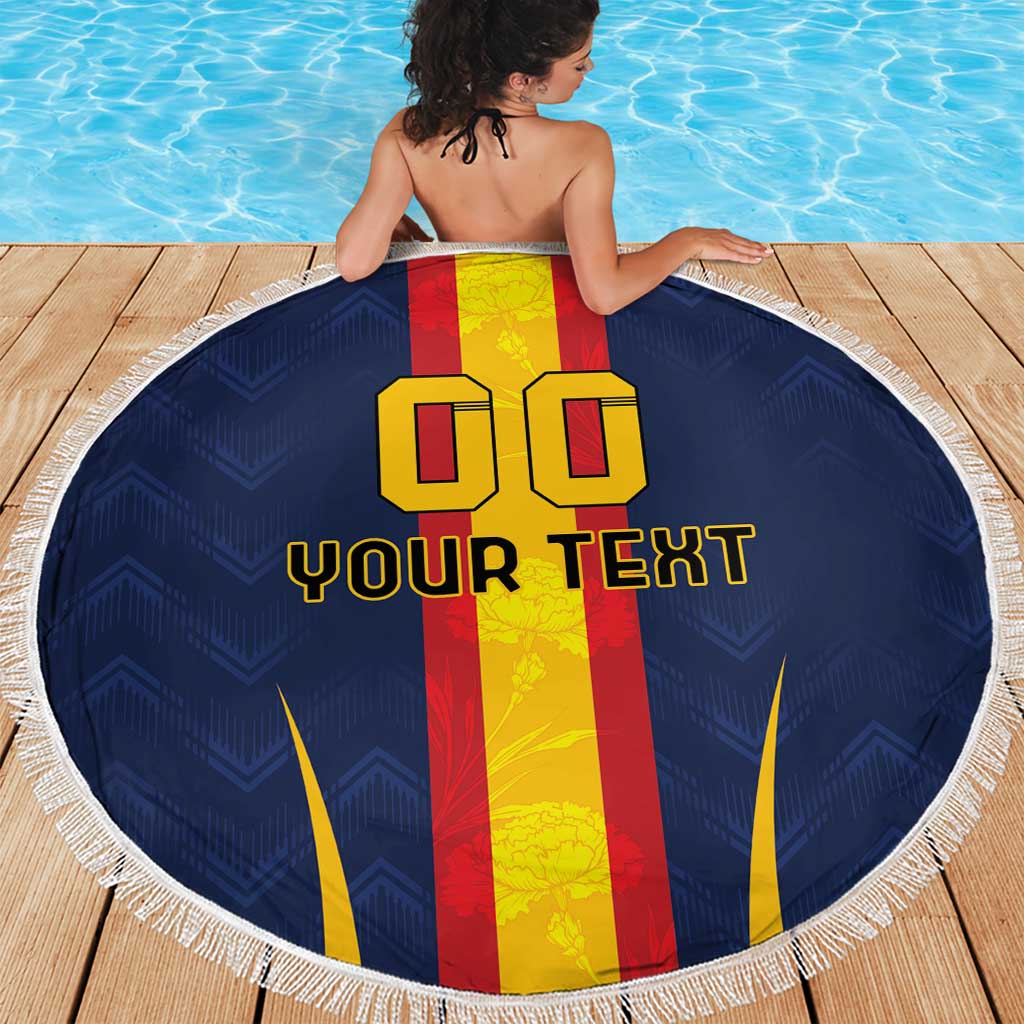 Custom Spain Football Beach Blanket La Roja With Carnation Pattern