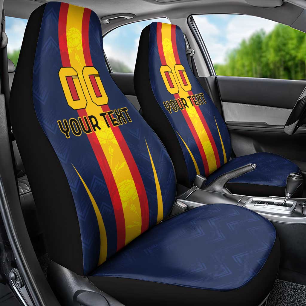 Custom Spain Football Car Seat Cover La Roja With Carnation Pattern