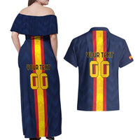 Custom Spain Football Couples Matching Off Shoulder Maxi Dress and Hawaiian Shirt La Roja With Carnation Pattern