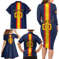 Custom Spain Football Family Matching Long Sleeve Bodycon Dress and Hawaiian Shirt La Roja With Carnation Pattern