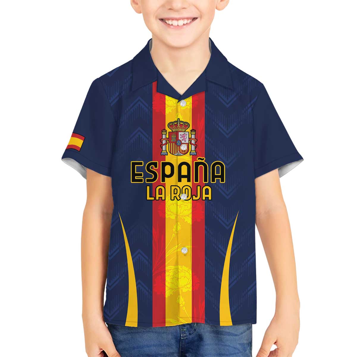 Custom Spain Football Family Matching Off The Shoulder Long Sleeve Dress and Hawaiian Shirt La Roja With Carnation Pattern