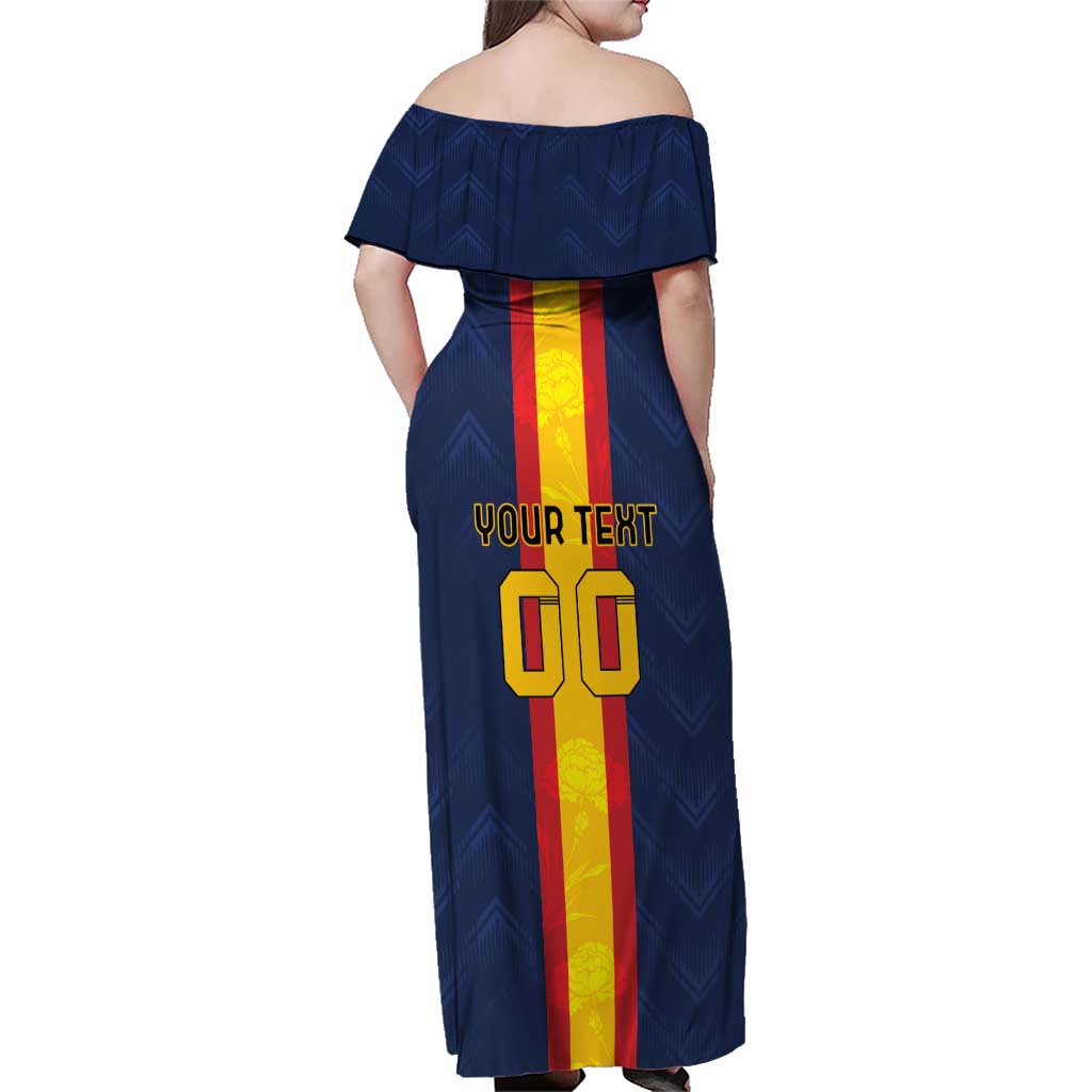 Custom Spain Football Family Matching Off Shoulder Maxi Dress and Hawaiian Shirt La Roja With Carnation Pattern