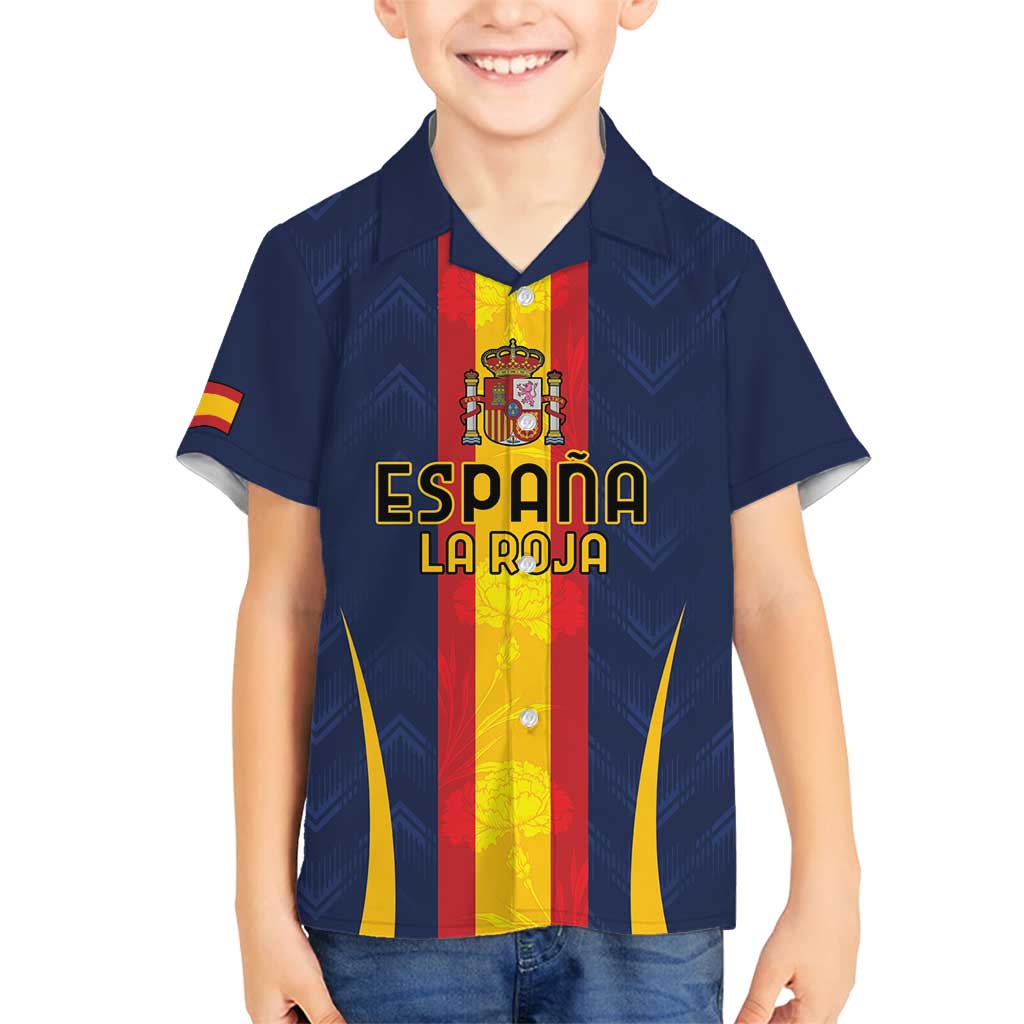 Custom Spain Football Family Matching Off Shoulder Short Dress and Hawaiian Shirt La Roja With Carnation Pattern