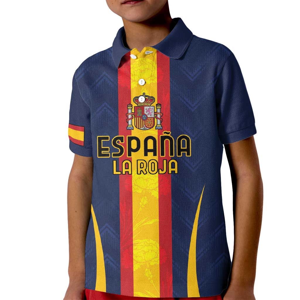 Custom Spain Football Kid Polo Shirt La Roja With Carnation Pattern