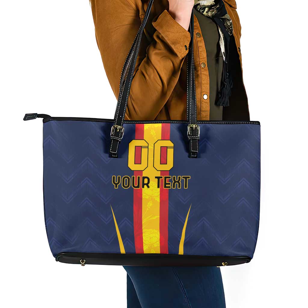 Custom Spain Football Leather Tote Bag La Roja With Carnation Pattern