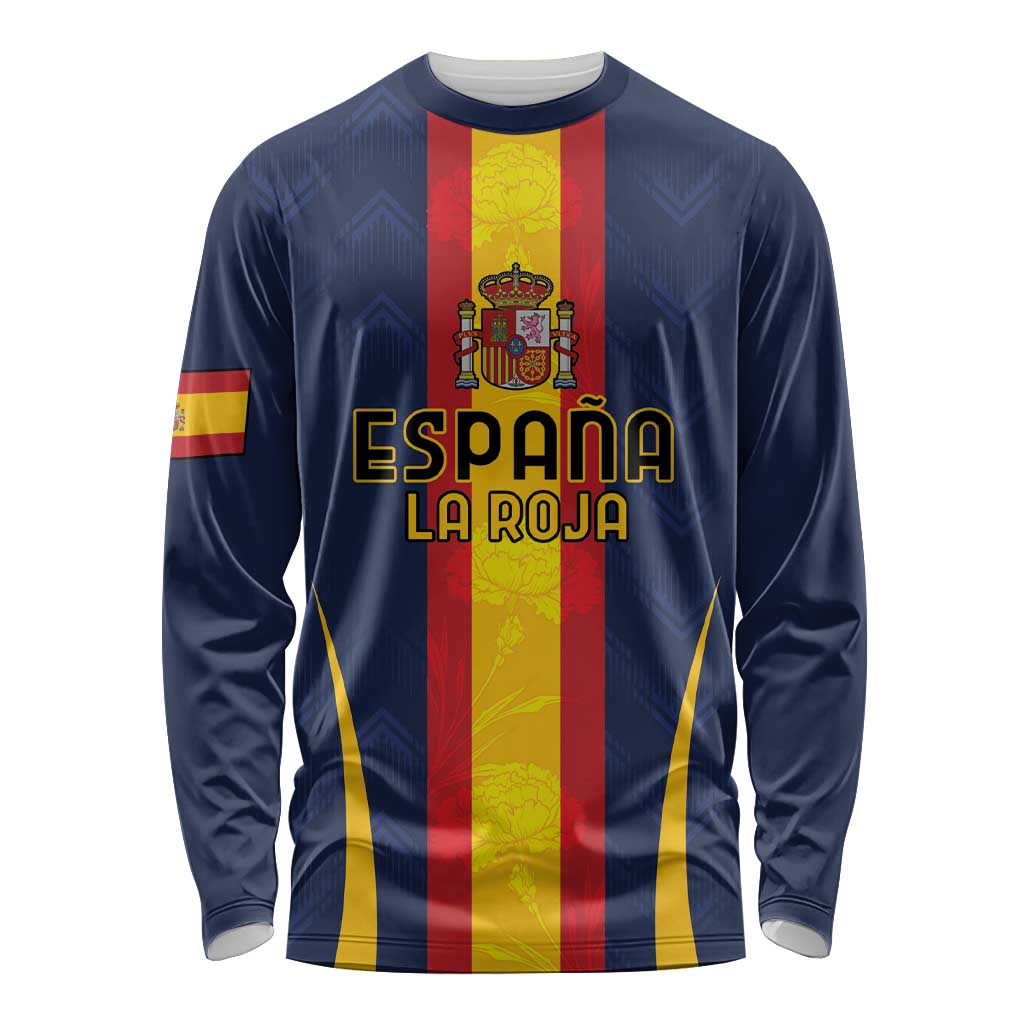 Custom Spain Football Long Sleeve Shirt La Roja With Carnation Pattern
