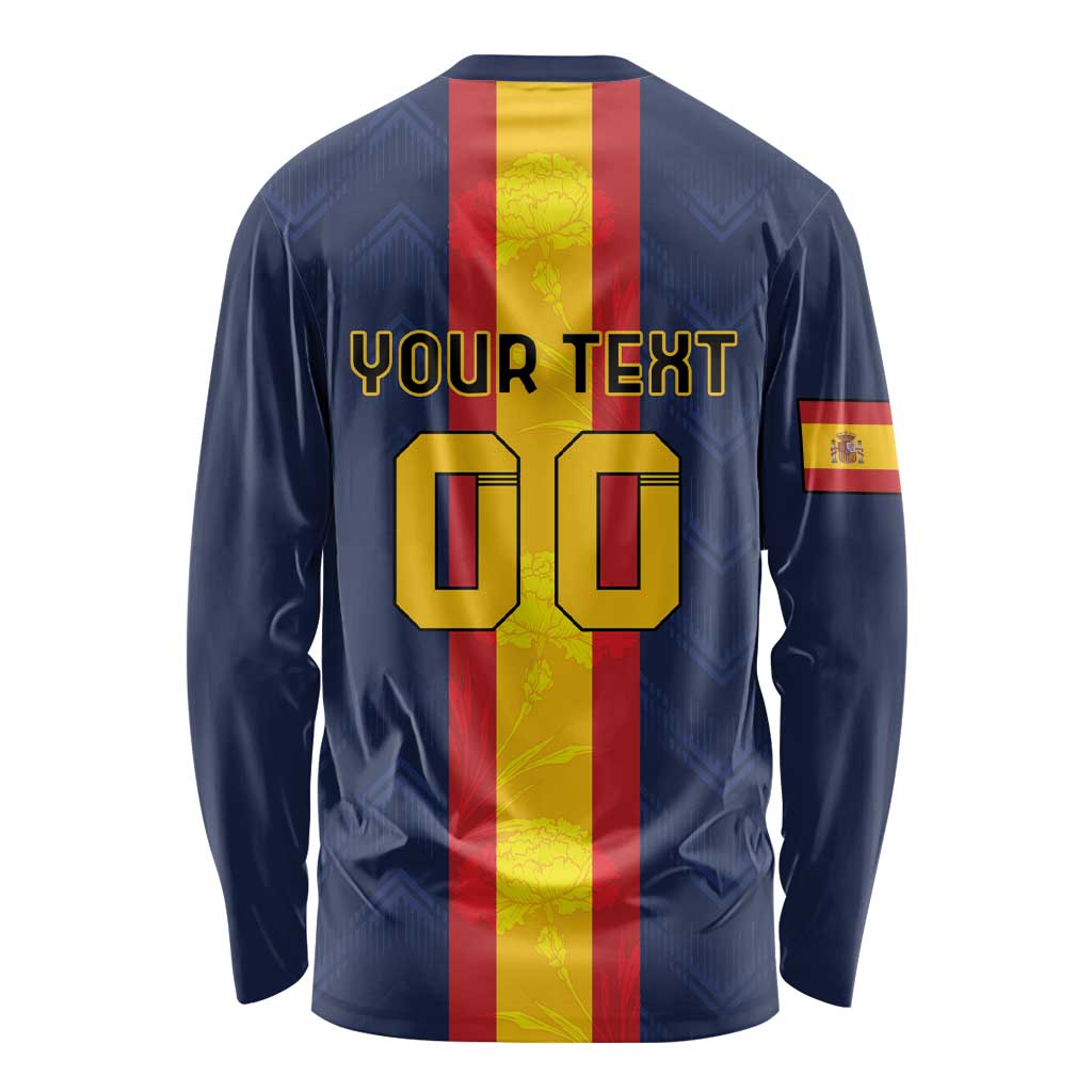 Custom Spain Football Long Sleeve Shirt La Roja With Carnation Pattern
