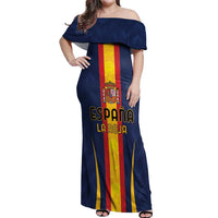 Custom Spain Football Off Shoulder Maxi Dress La Roja With Carnation Pattern