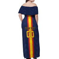 Custom Spain Football Off Shoulder Maxi Dress La Roja With Carnation Pattern