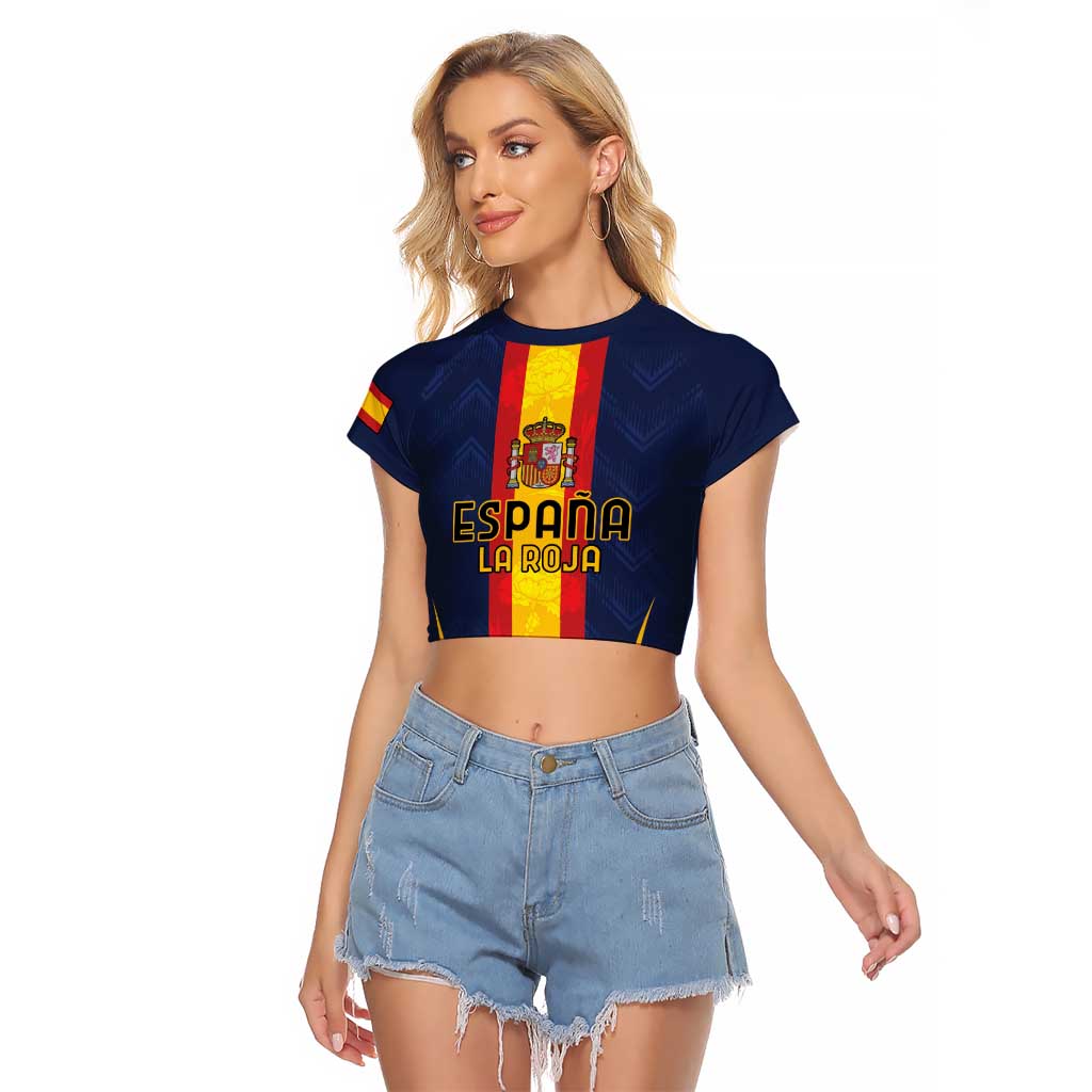 Custom Spain Football Raglan Cropped T Shirt La Roja With Carnation Pattern