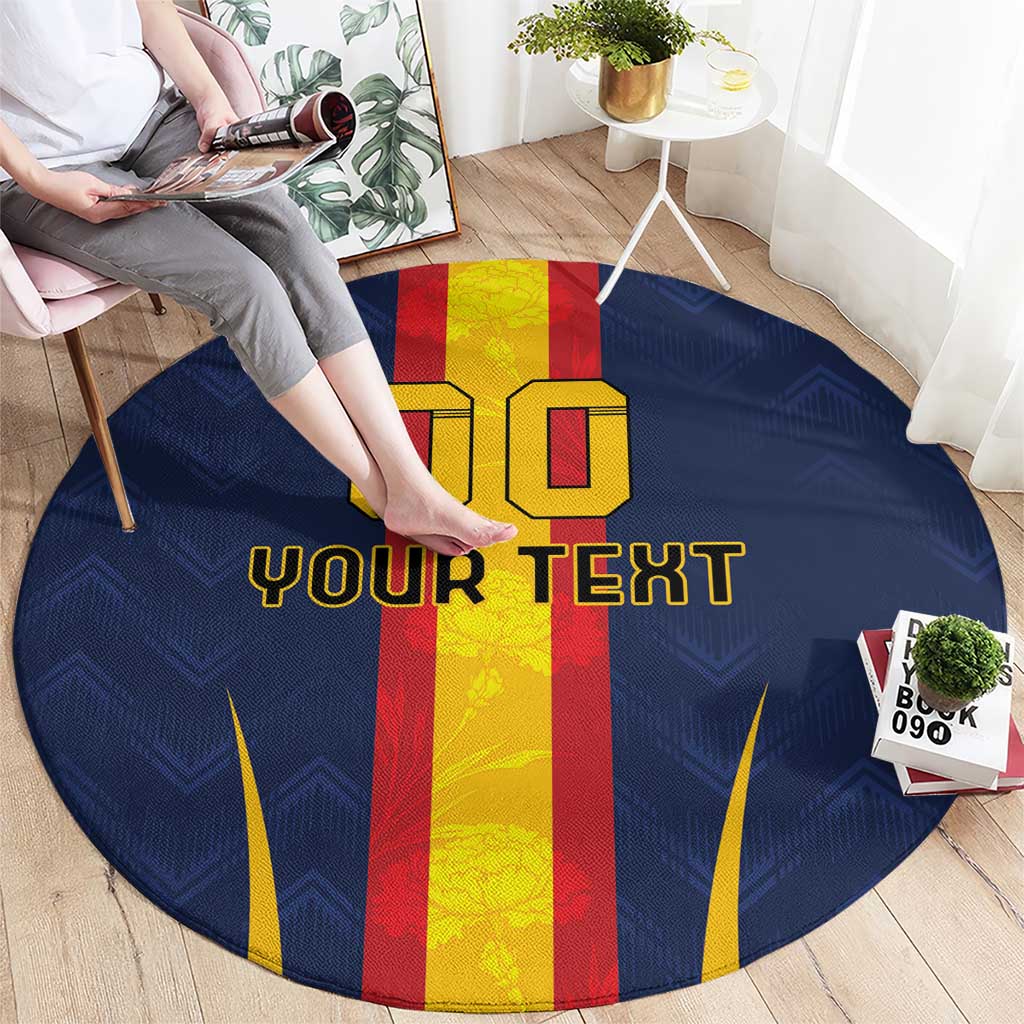Custom Spain Football Round Carpet La Roja With Carnation Pattern