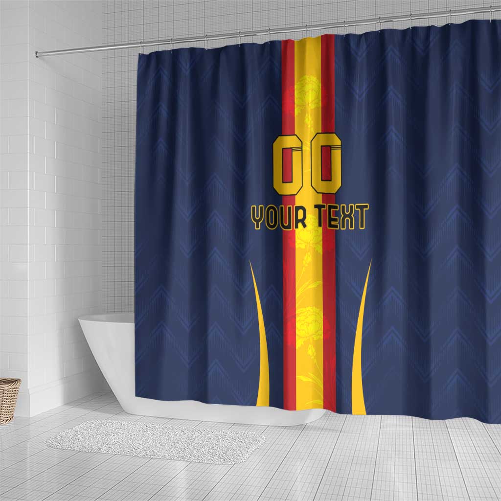 Custom Spain Football Shower Curtain La Roja With Carnation Pattern